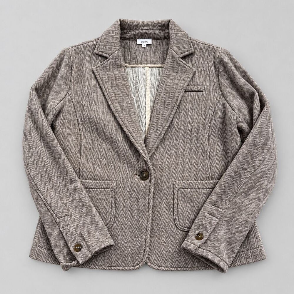 Ecru Classic Blazer Herringbone Taupe Womens S Quiet Luxury Modern Classic